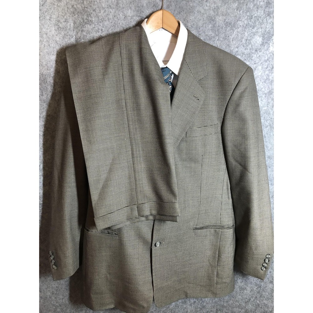Chereskin‎ Suit Mens 41L Brown Wool Check 2 Piece Business Formal Classic
